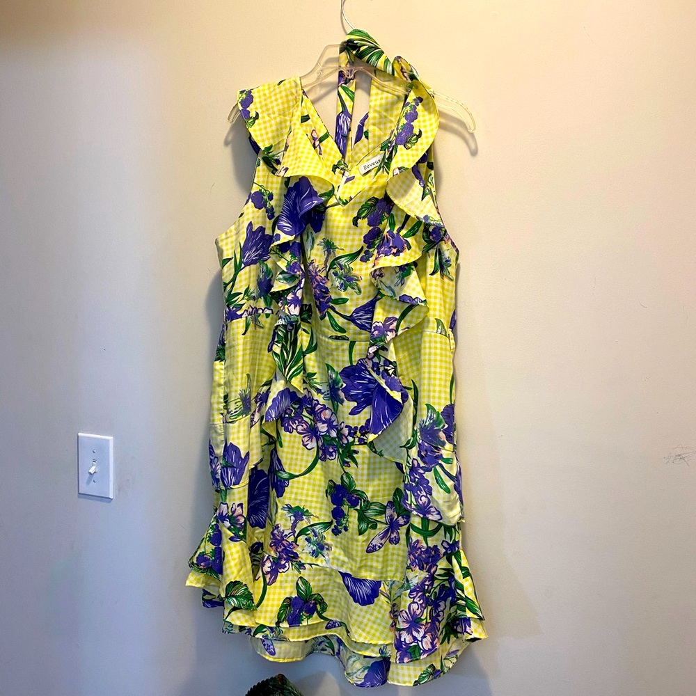Reveuse branded yellow gingham print dress